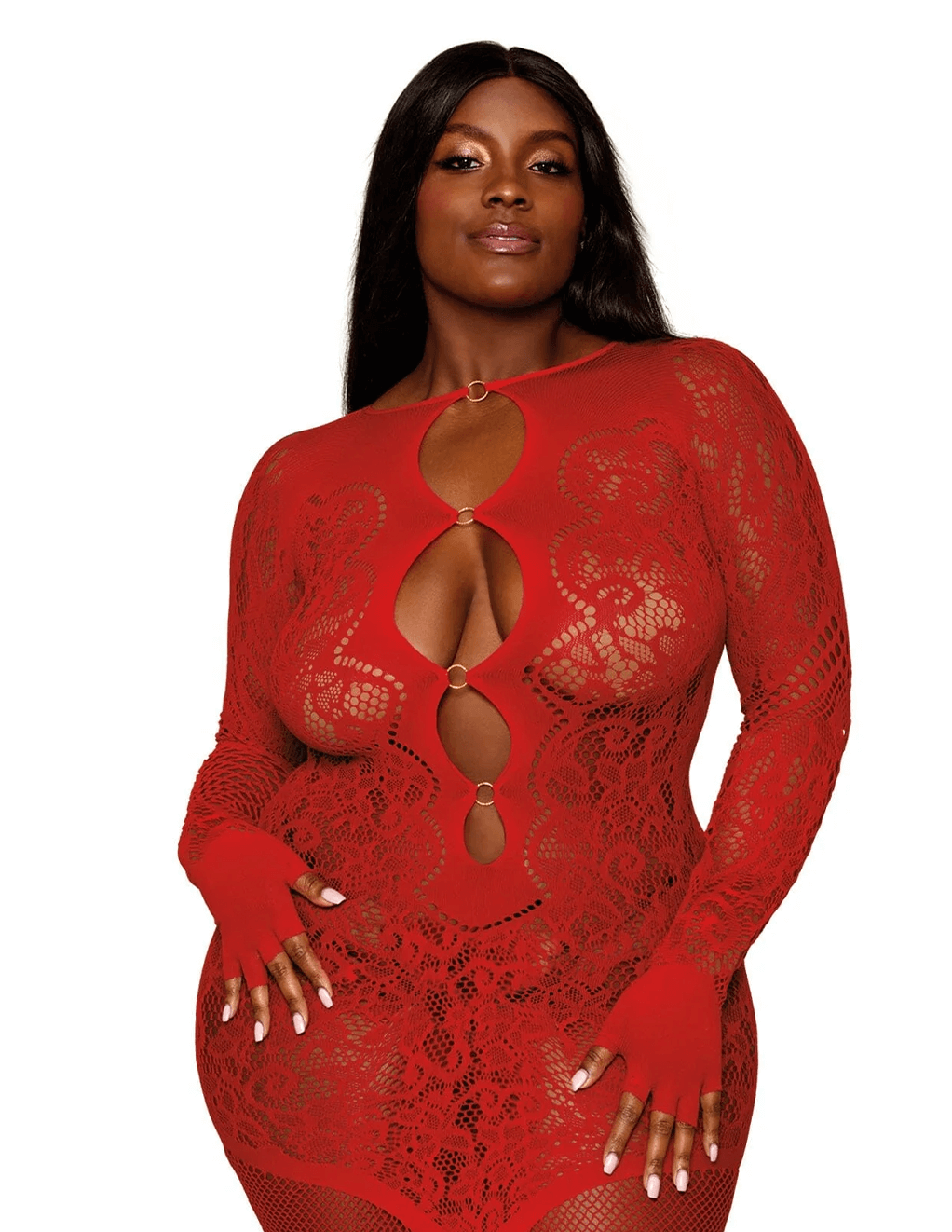 Floral Lace Keyhole Cut Out Long Sleeve Gown