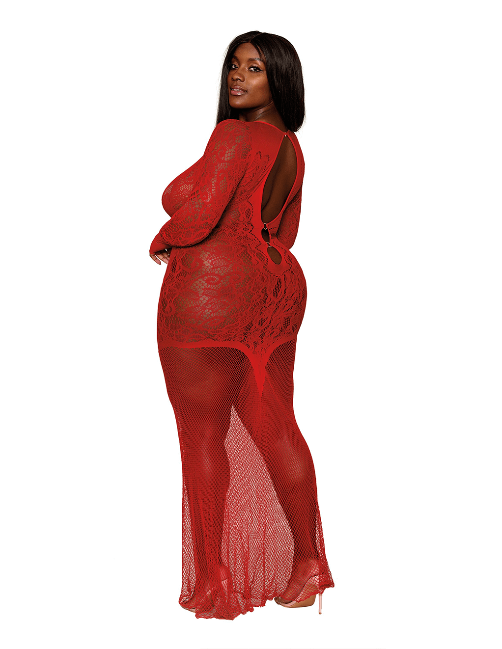 Floral Lace Keyhole Cut Out Long Sleeve Gown