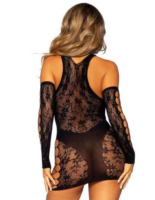 Lace & Net Racerback Mini Dress & Gloves