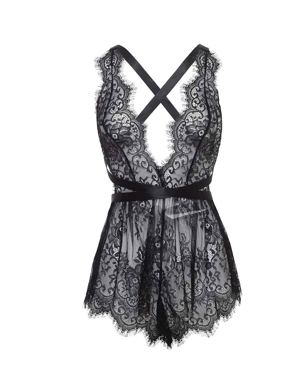 Brea Eyelash Lace Romper w. Functional Ties