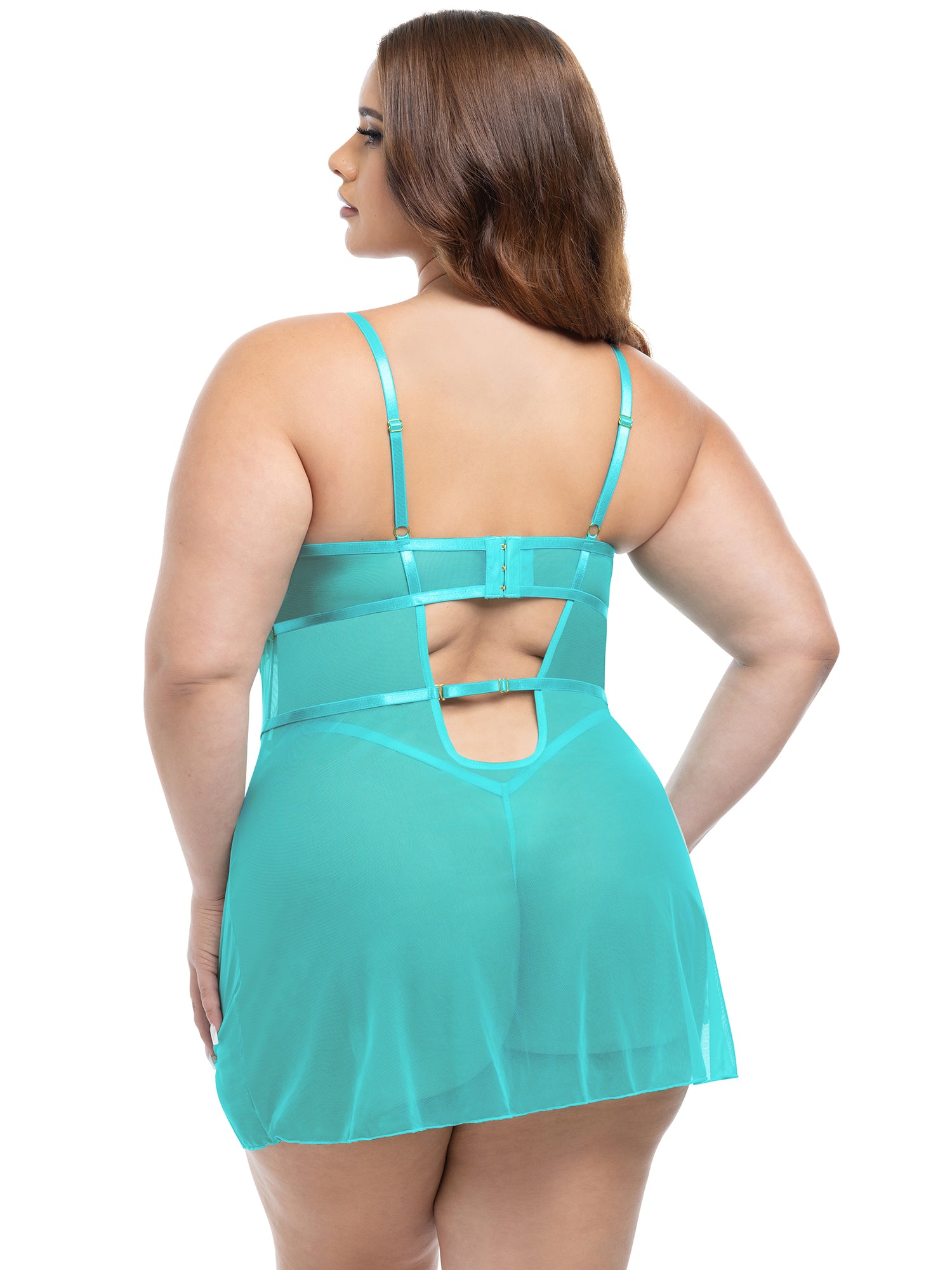 Krislyn Underwire Embroidered Mesh Babydoll