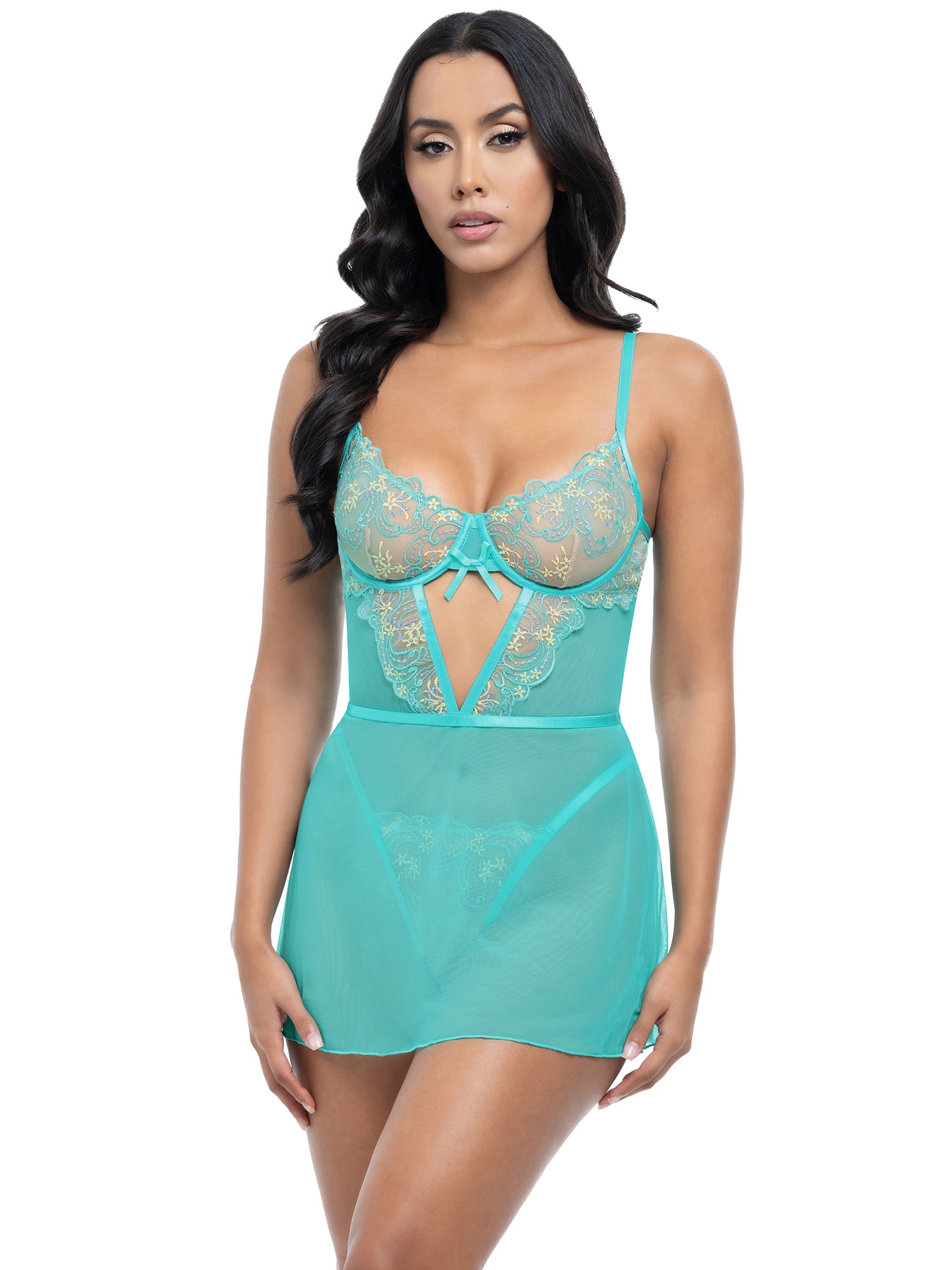 Krislyn Underwire Embroidered Mesh Babydoll