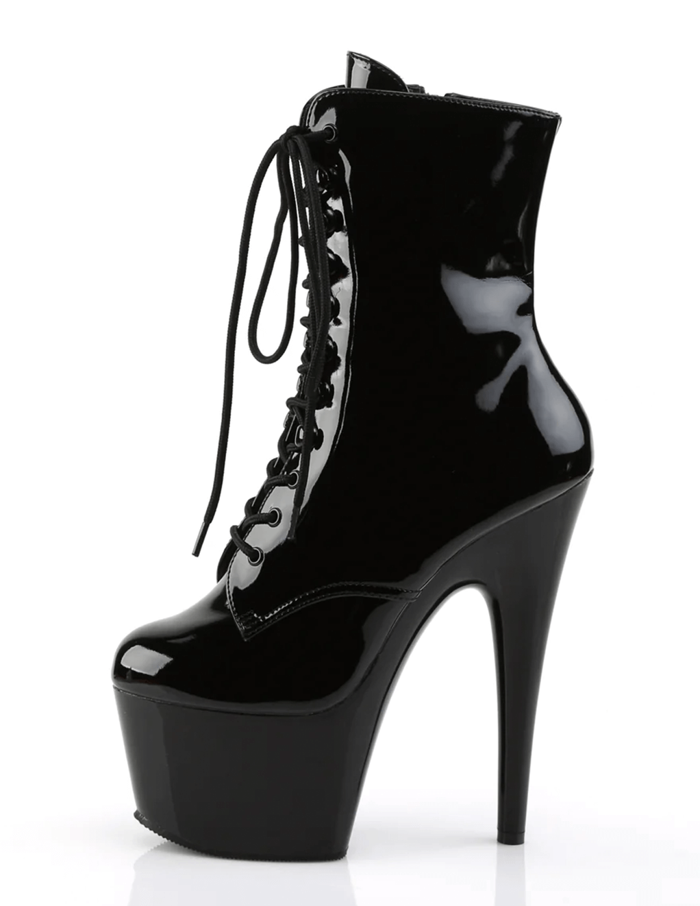 Pleaser Adore 1020 Platform Lace-Up Ankle Boot - Black Patent - Side
