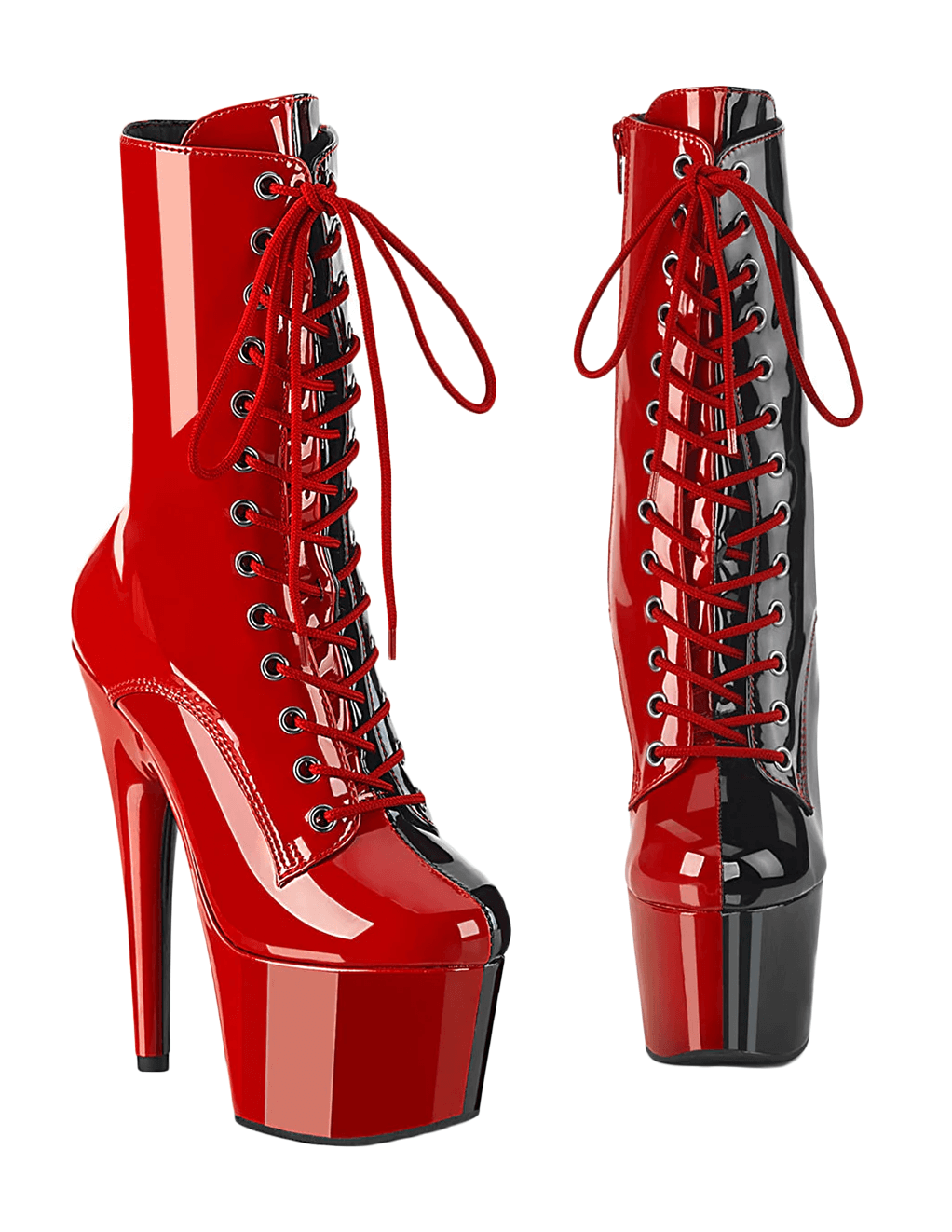 Pleaser Adore-1040TT Lace Up Ankle Boot - Black/Red - Main