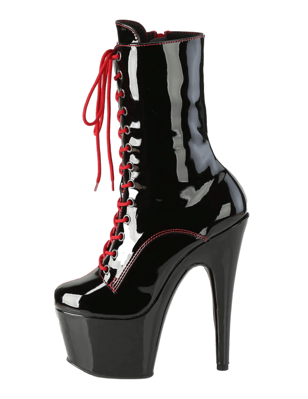 Pleaser Adore-1040TT Lace Up Ankle Boot - Black/Red - Side