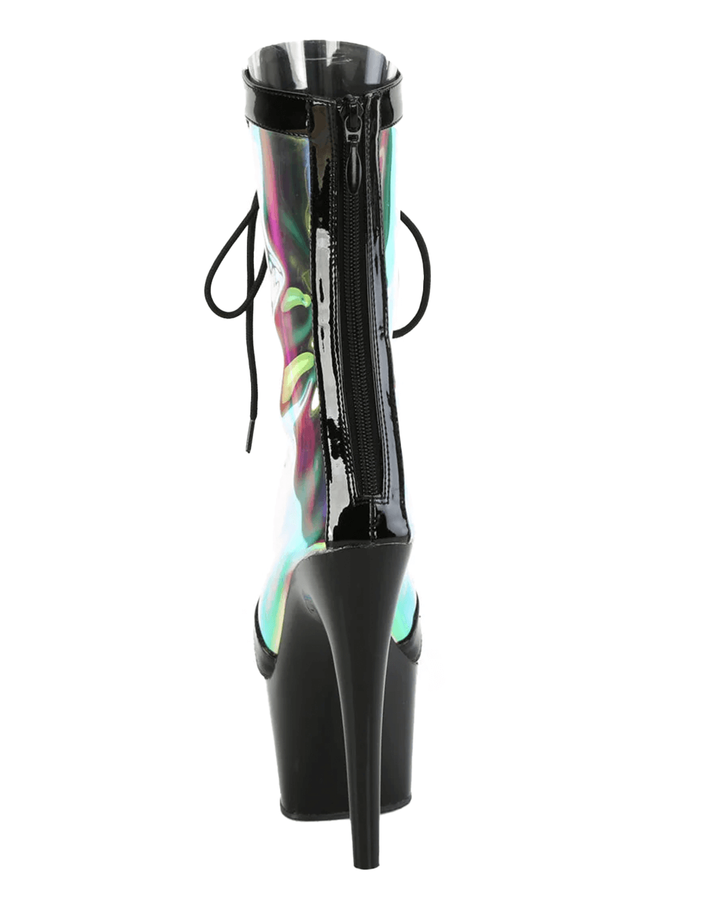 Pleaser Adore-1047 Holographic Patent Ankle Boot - Black/Holographic - Back