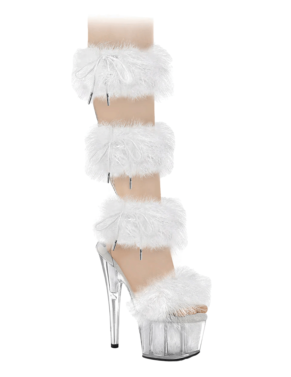Pleaser Adore 728F Marabou Strap Platform - White - Main