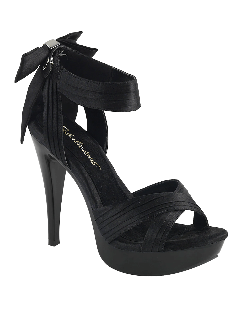 Cocktail-568 Open Toe Heel Sandal With Bow - Black Satin/Black - Main