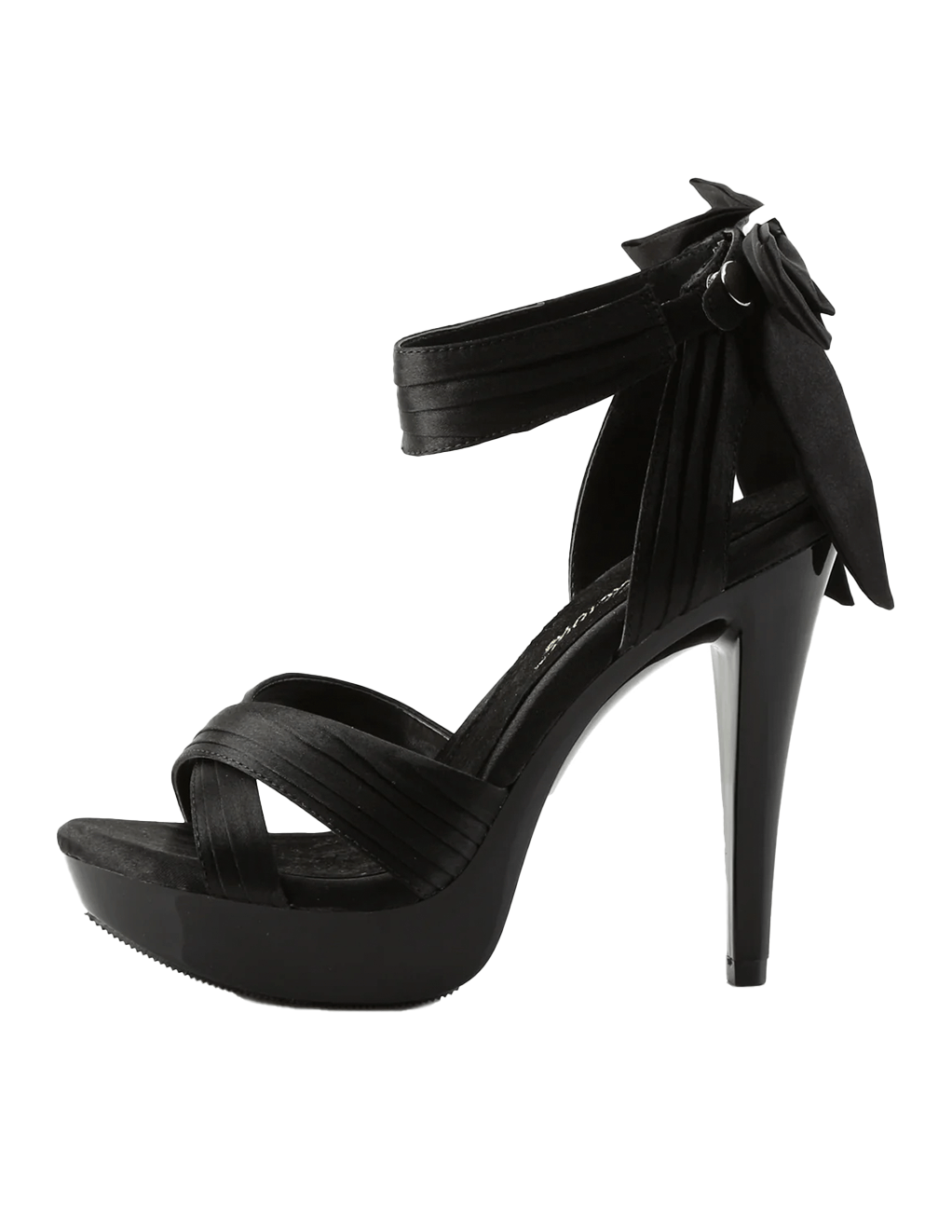 Cocktail-568 Open Toe Heel Sandal With Bow - Black Satin/Black - Side