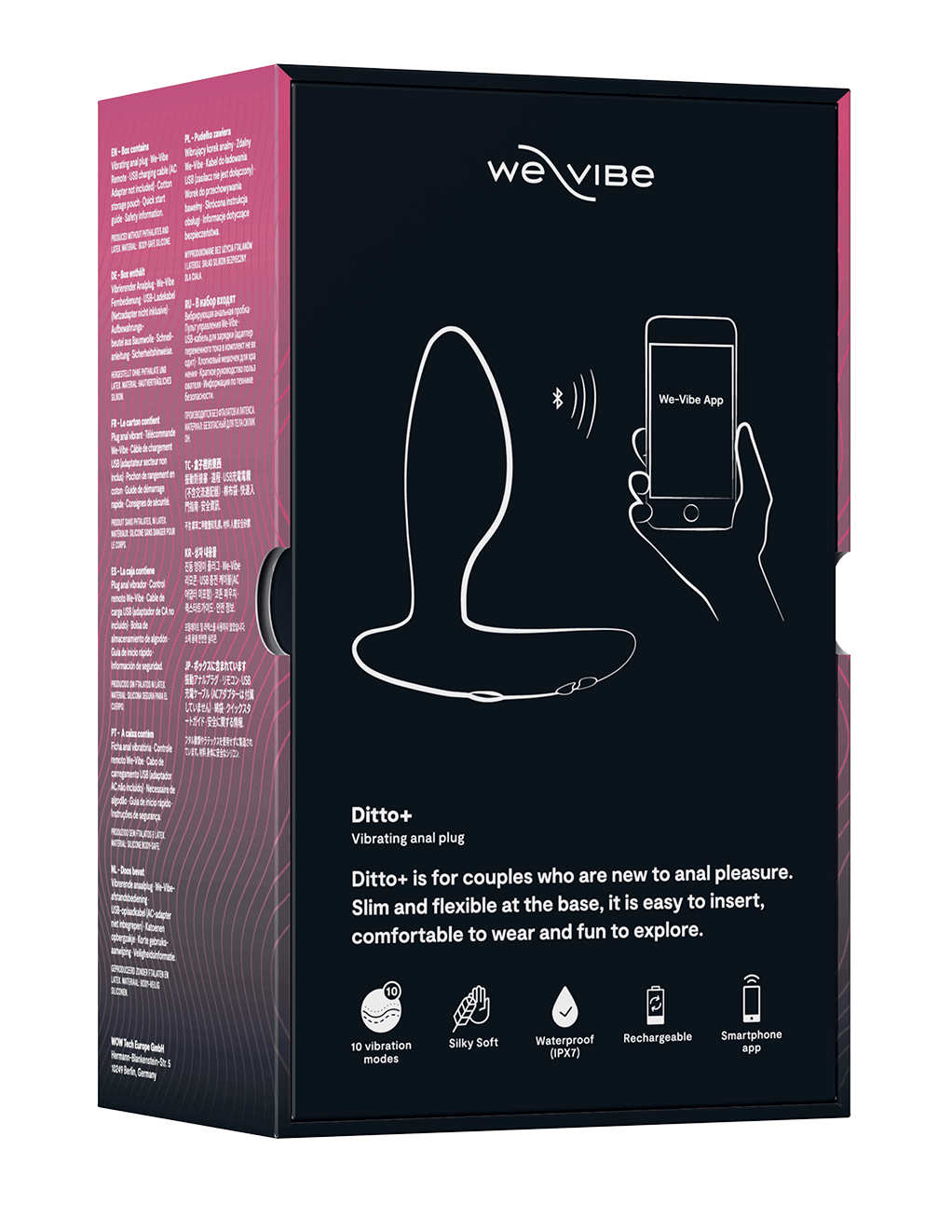 We-Vibe Ditto+ Bluetooth Anal Plug - Satin Black - Box - Back