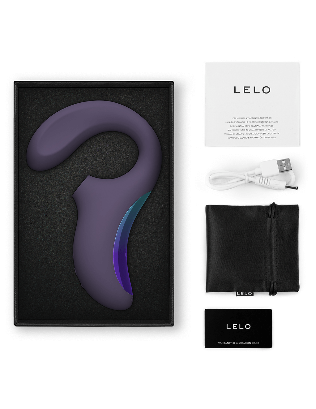 Lelo Enigma Wave - Cyber Purple - Box Contents