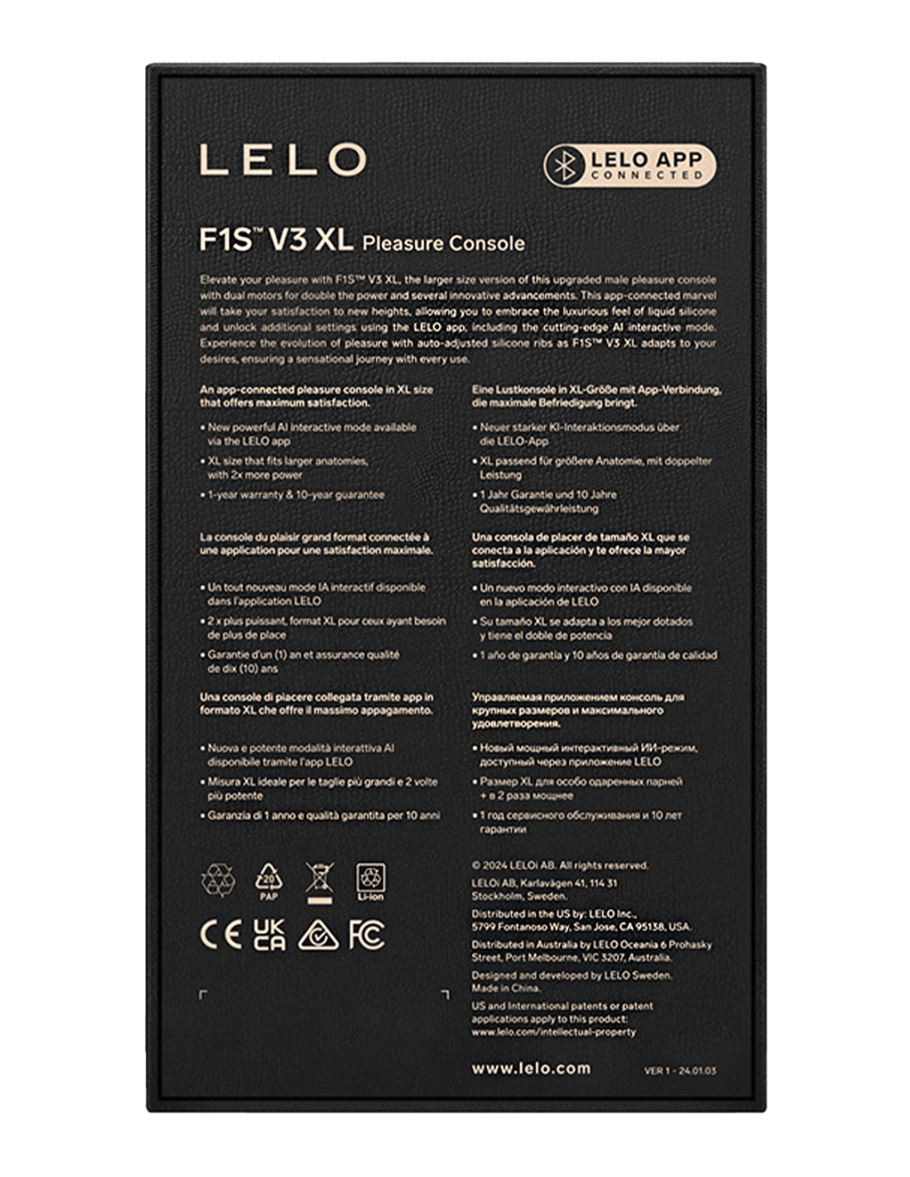 Lelo F1S V3 XL Pleasure Console - Teal - Box Back