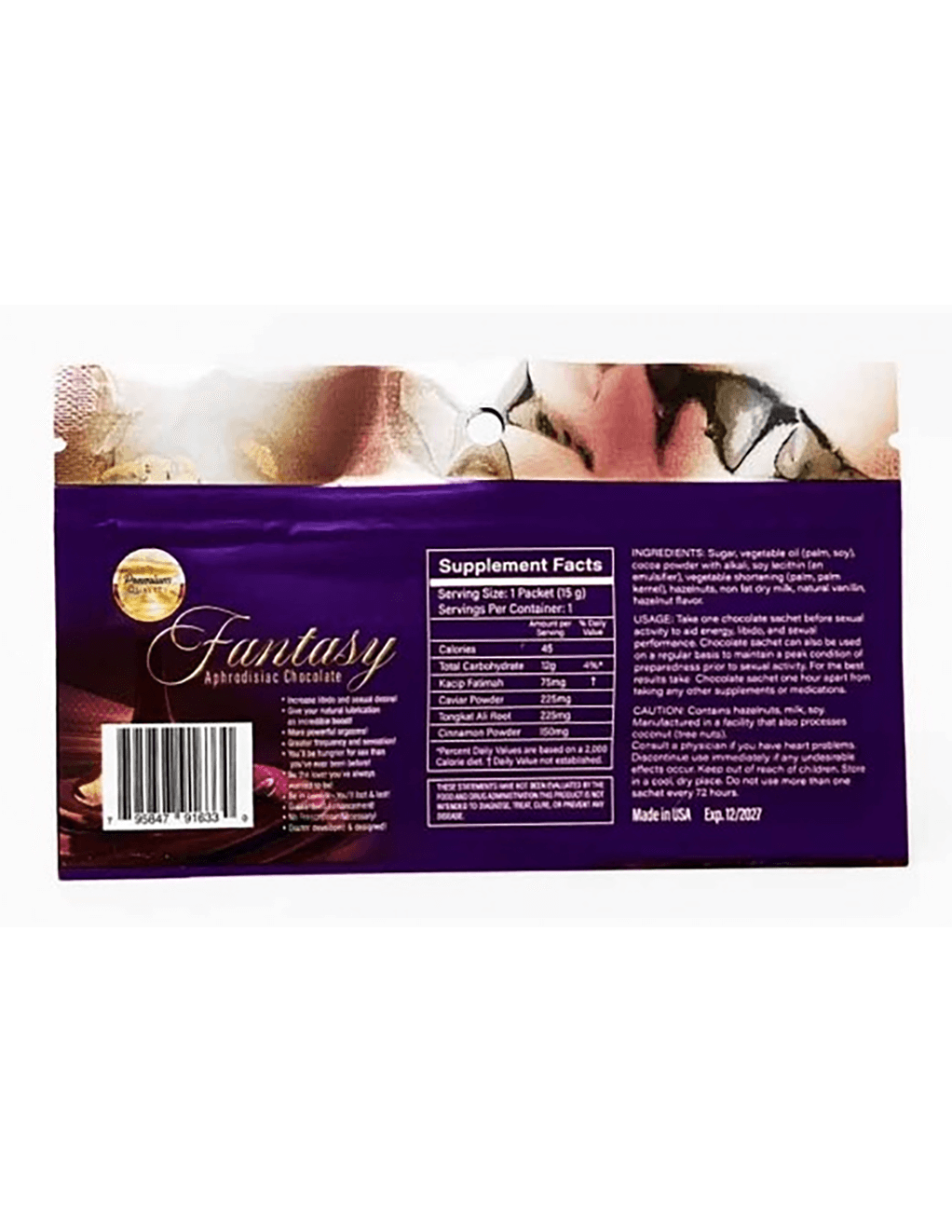 Fantasy Female Aphrodisiac Chocolate 1ct Package Back