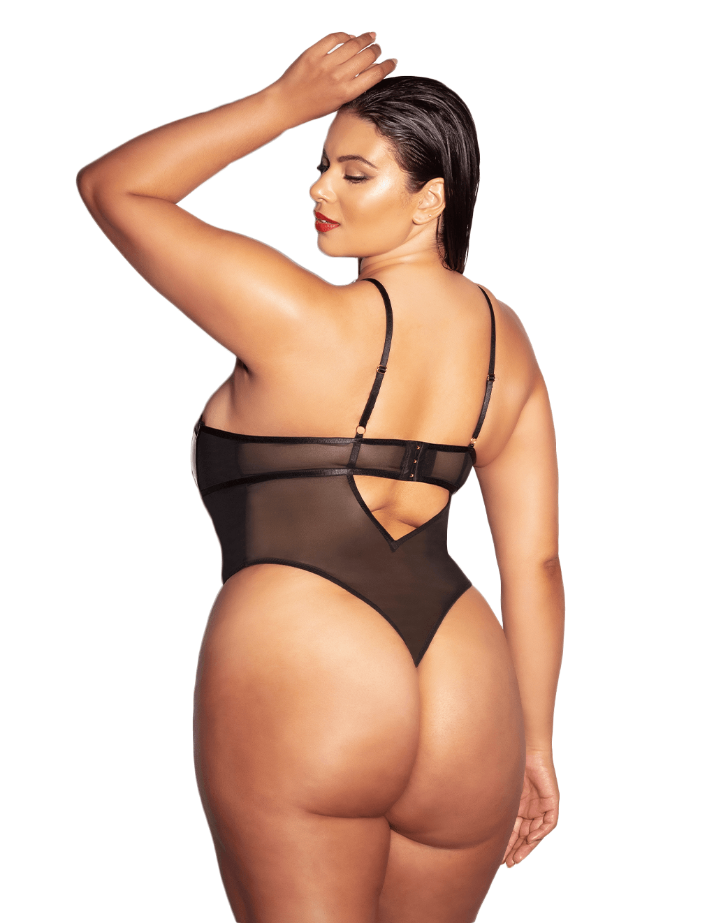 Fantasy Monowire O-Ring Vinyl Teddy - Black - Back Curve