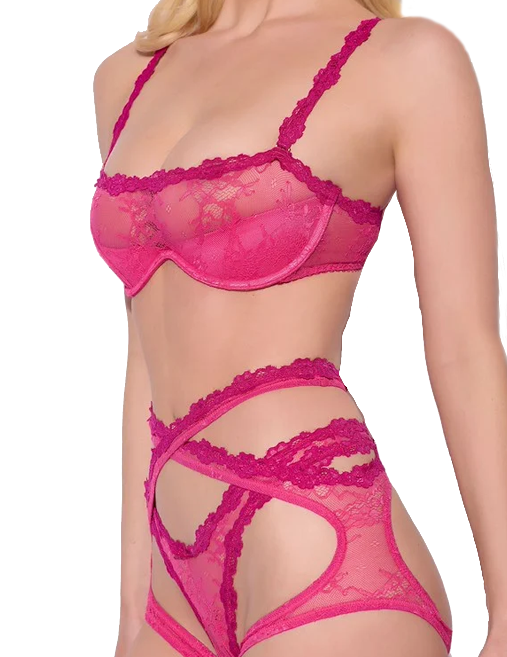 Yvonne Lace Bra, Garter & Tanga Set
