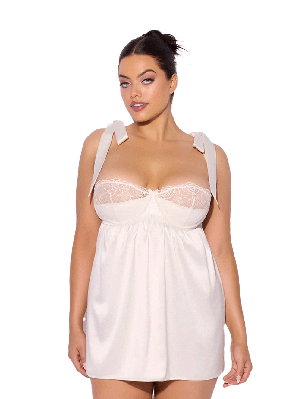 Rosalie Satin & Rose Embroidered Lace Babydoll
