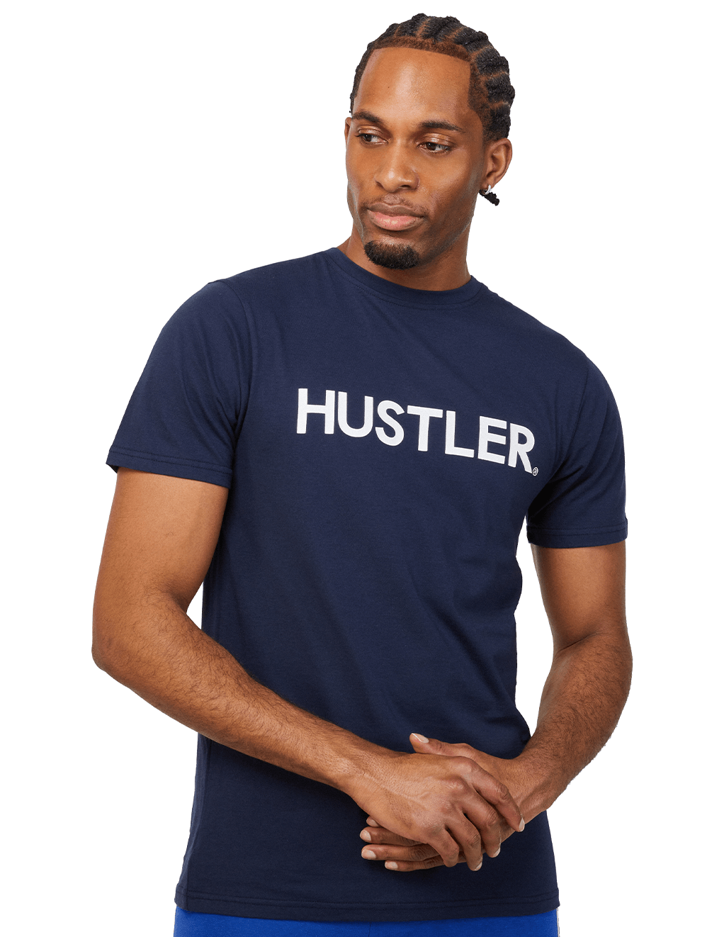 HUSTLER Classic Logo Crew Neck Tee - Navy Front