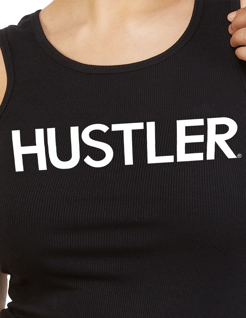 HUSTLER Classic Logo Ribbed Tank Top - Black Front Logo