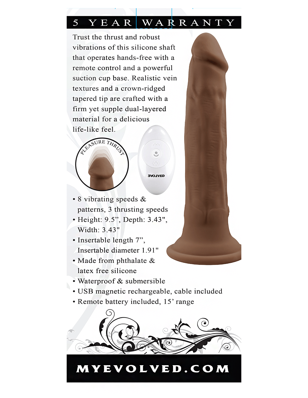 Evolved In Thrust We Trust Thrusting Dildo - Chocolate - Box Back