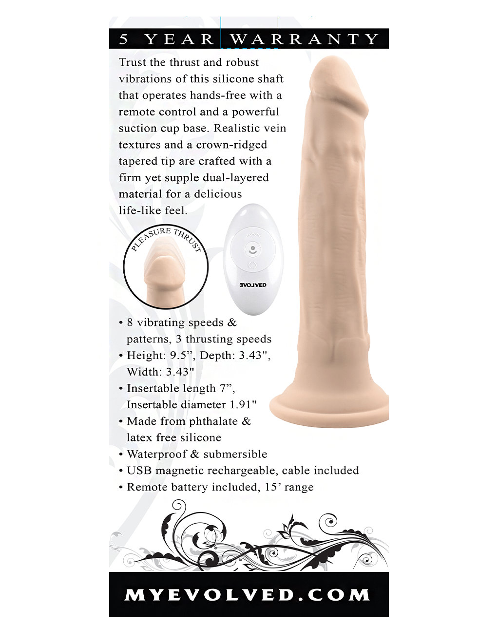 Evolved In Thrust We Trust Thrusting Dildo - Vanilla - Box Back