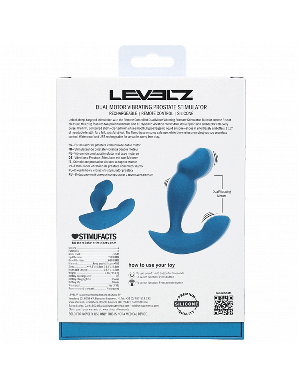 LEVELZ Remote Control Vibrating Silicone Prostate Stimulator