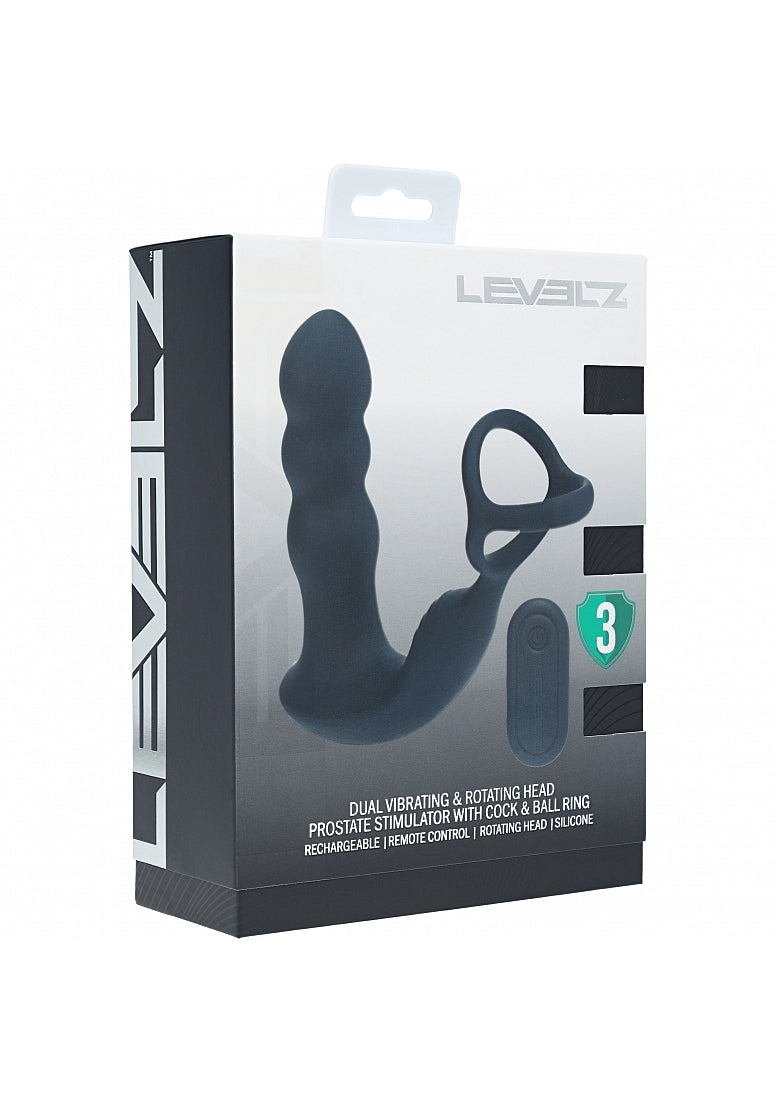 LEVELZ Remote Control Rotating Head Silicone Prostate Stimulator w. C&B Ring