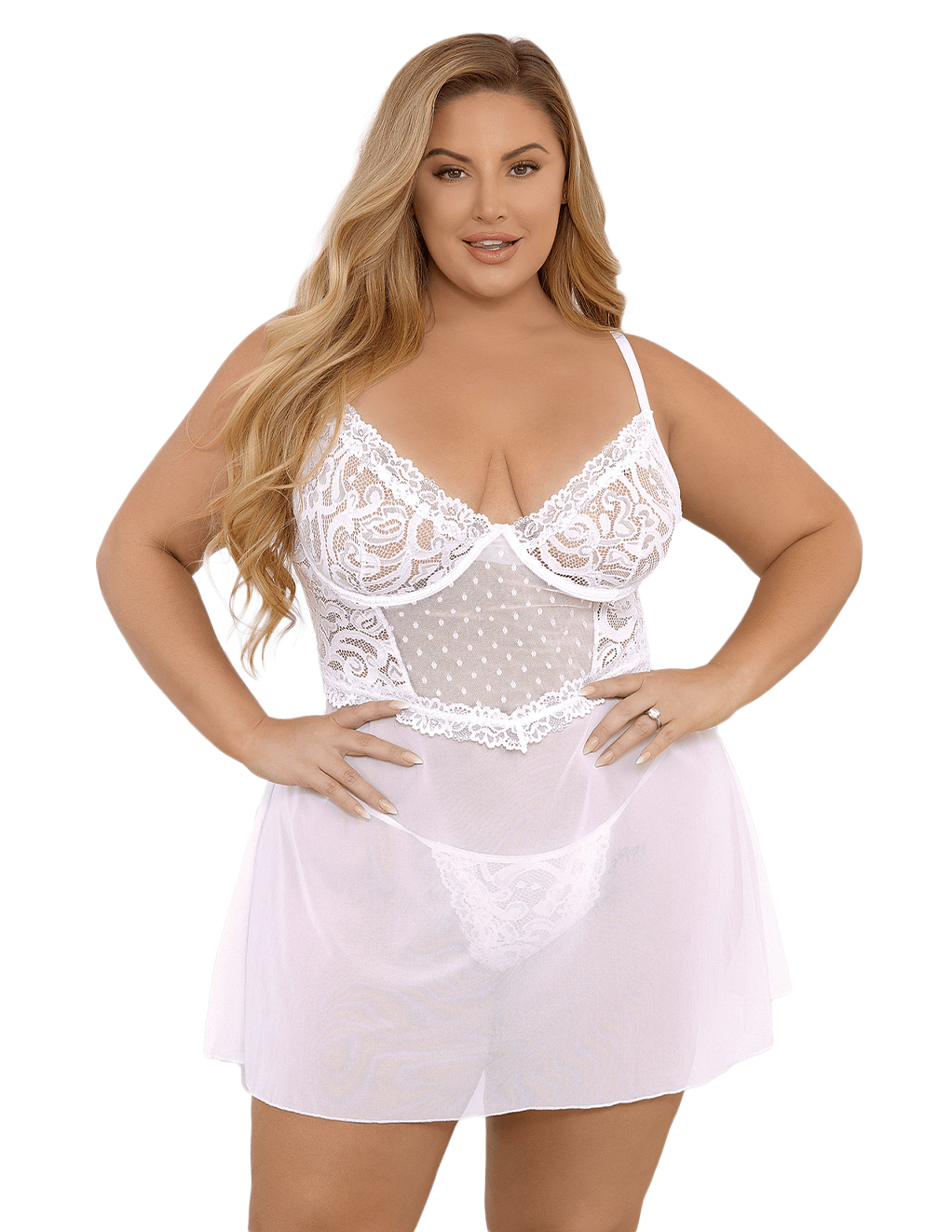 Escante Lace Up Back Babydoll - White - Plus Main