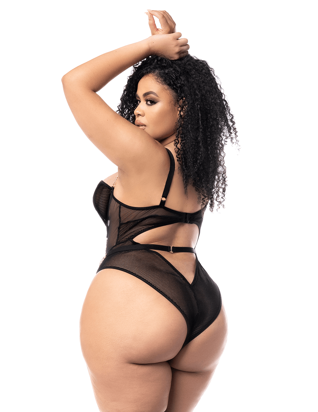Mapale Mesh & Chain Teddy W/ Wide Garters - Black - Plus Back