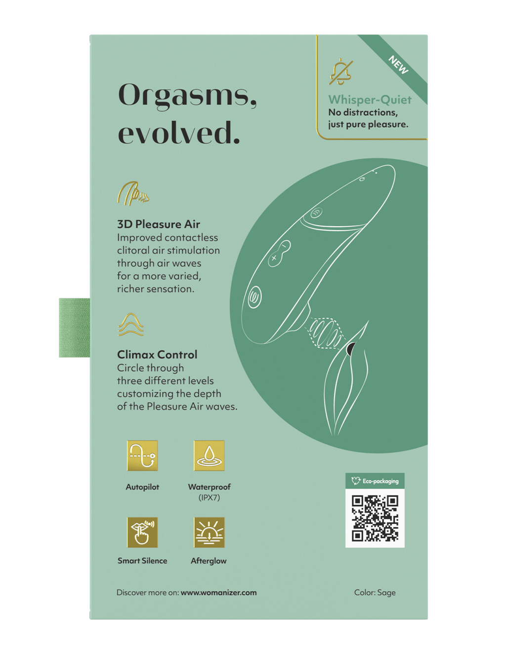 Womanizer Next Clitoral Stimulator - Sage - Box Back