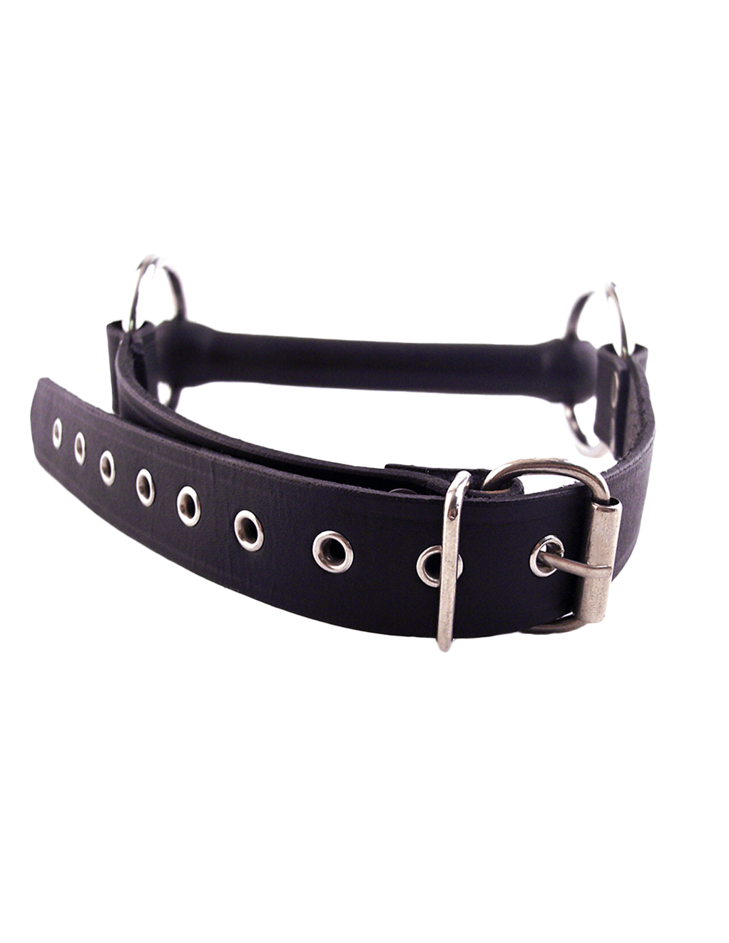 Rouge Leather & O-Ring Rubber Rod Gag - Black - Back