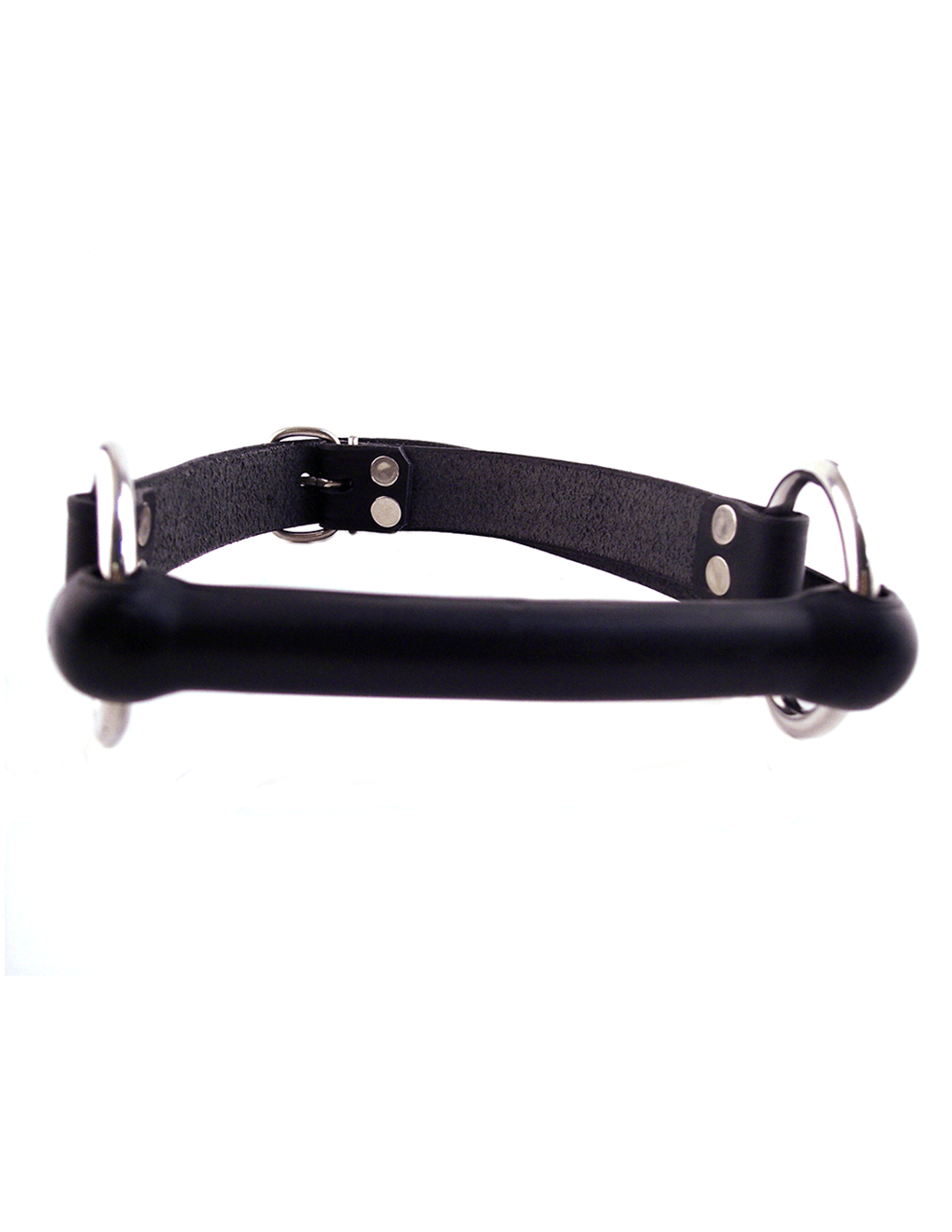 Rouge Leather & O-Ring Rubber Rod Gag - Black - Rod Detail