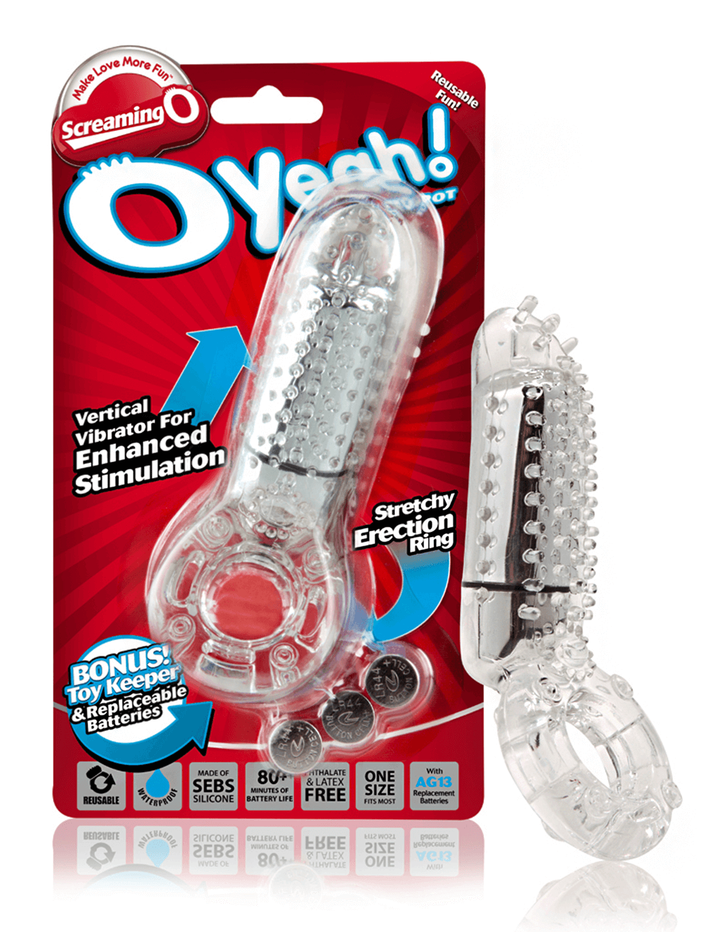 Screaming O Yeah Vibrating Cock Ring - Clear - Product with Package