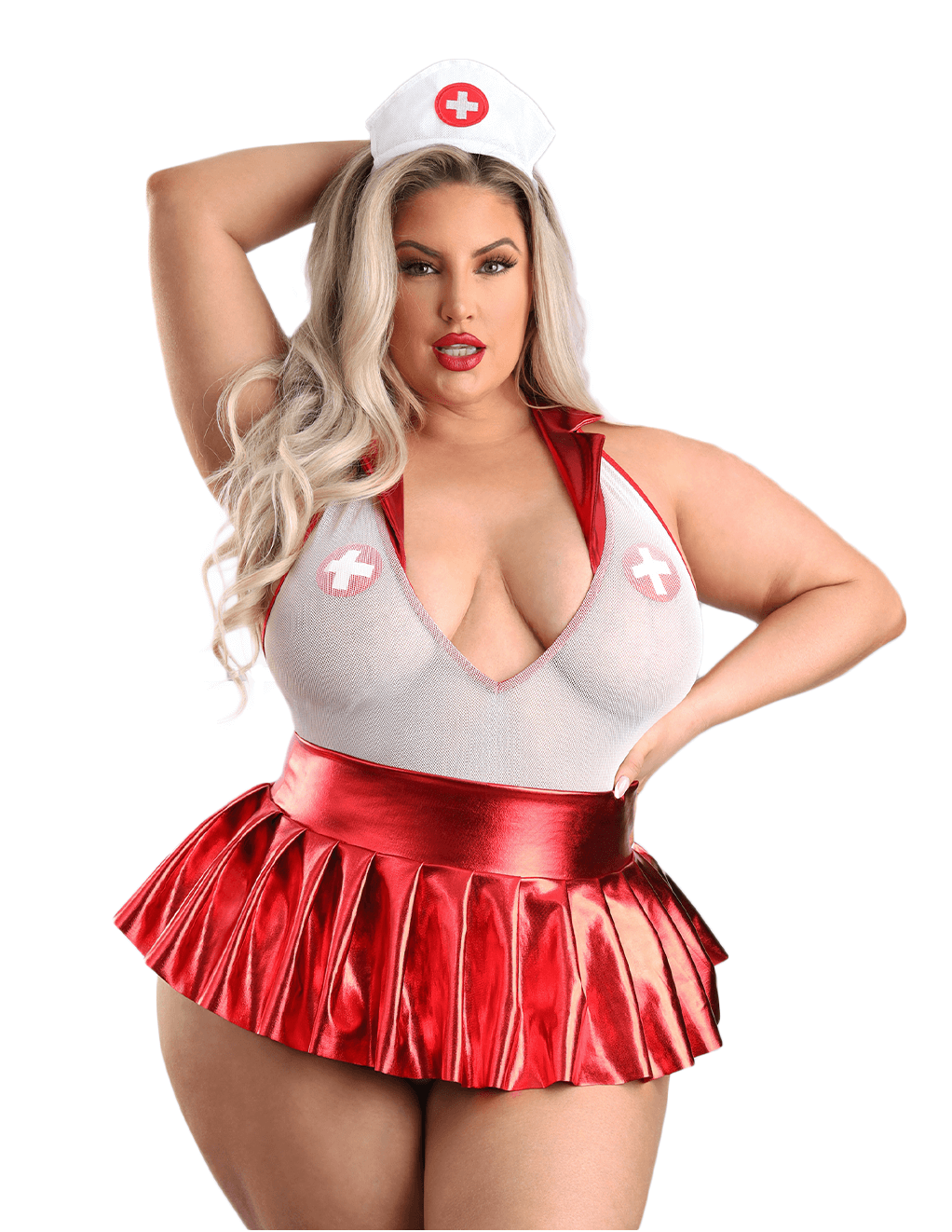 Pulse Check Collared Nurse Teddy Skirt Set - Main Plus