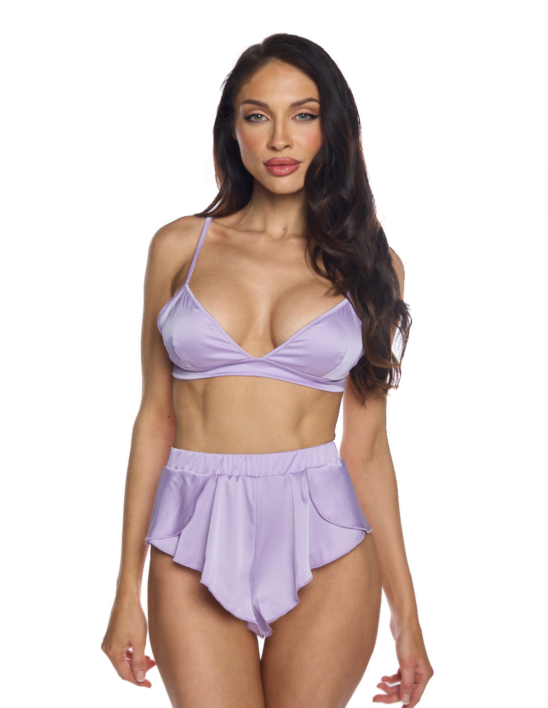 Stretch Satin Bralette & Flutter Short Set