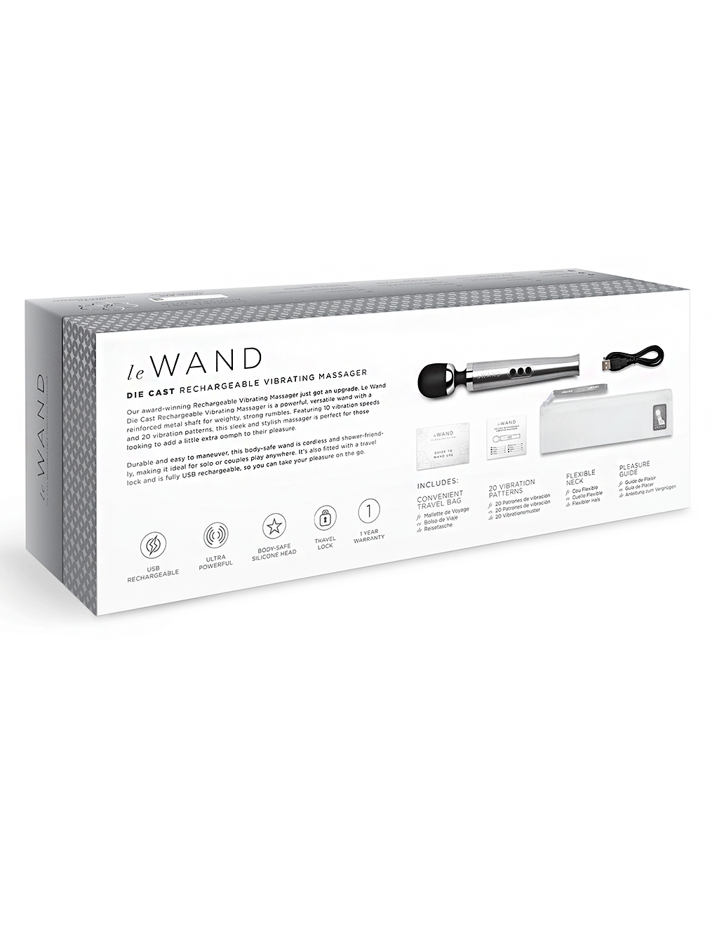Le Wand Diecast Rechargeable Wand - Silver - Box Back