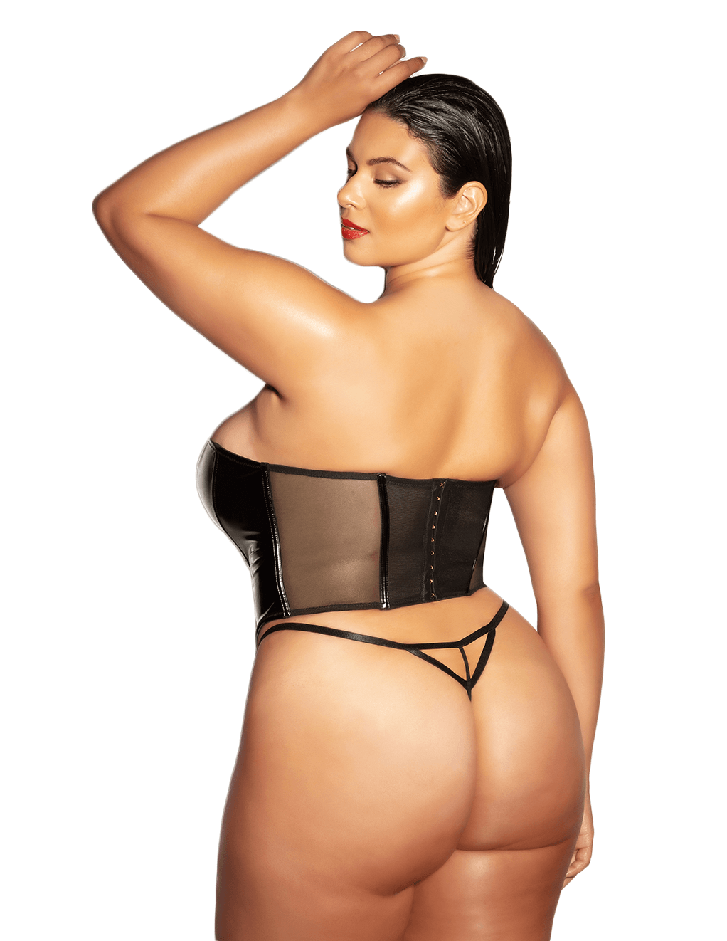 Rider Vinyl Bustier Set - Black - Back Curve