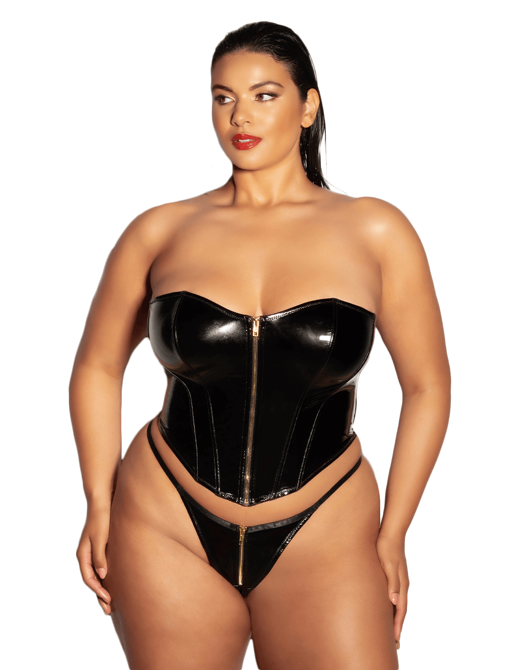 Rider Vinyl Bustier Set - Black - Main Curve