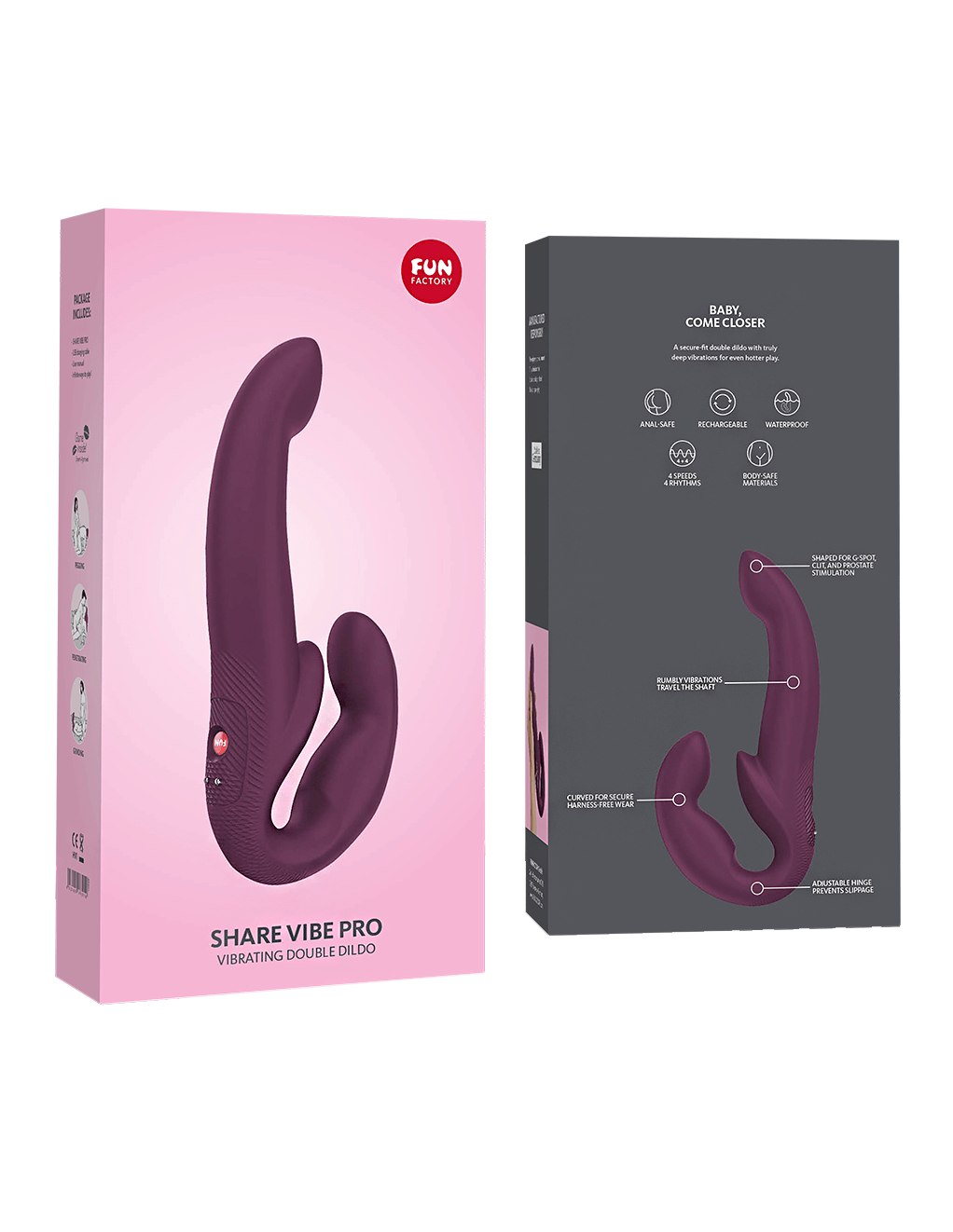 Fun Factory ShareVibe Pro Strapless Strap-On - Burgundy - Box
