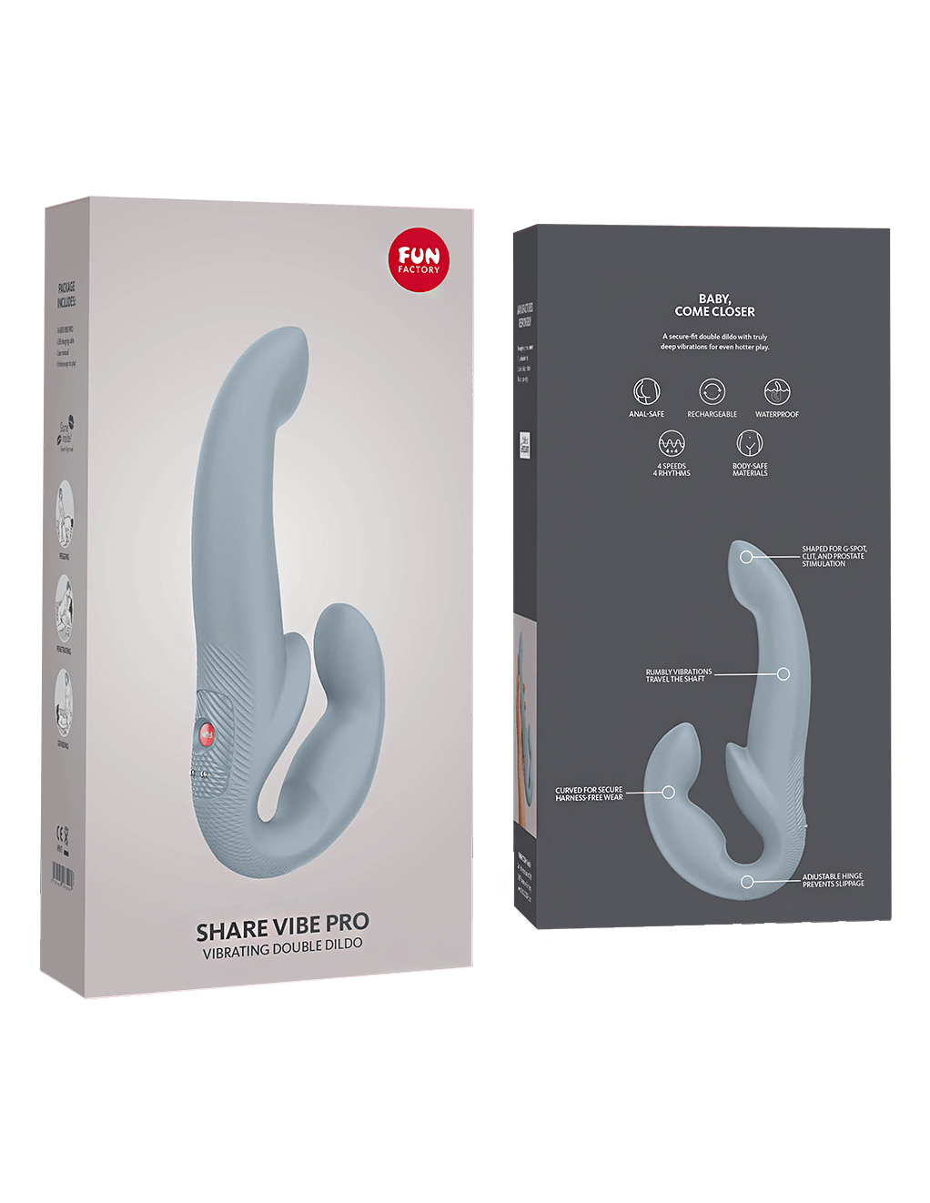 Fun Factory ShareVibe Pro Strapless Strap-On - Cool Grey - Box