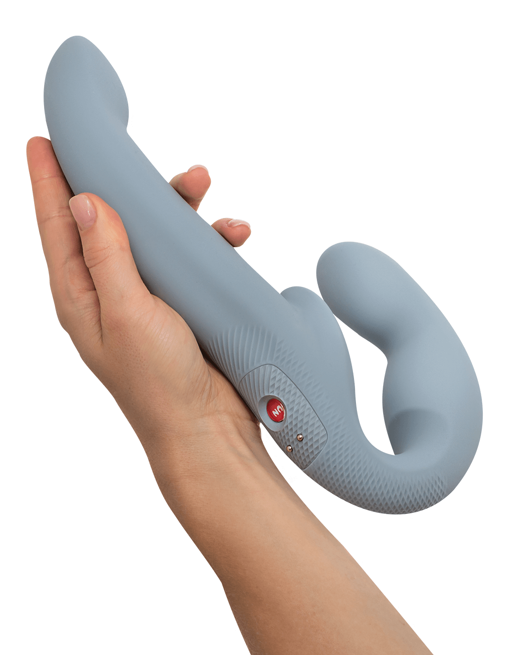 Fun Factory ShareVibe Pro Strapless Strap-On - Cool Grey - In Hand