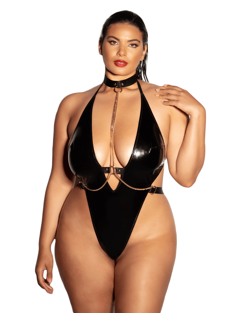 Submissive Vinyl Teddy & Cuffs - Black - Alt Curve