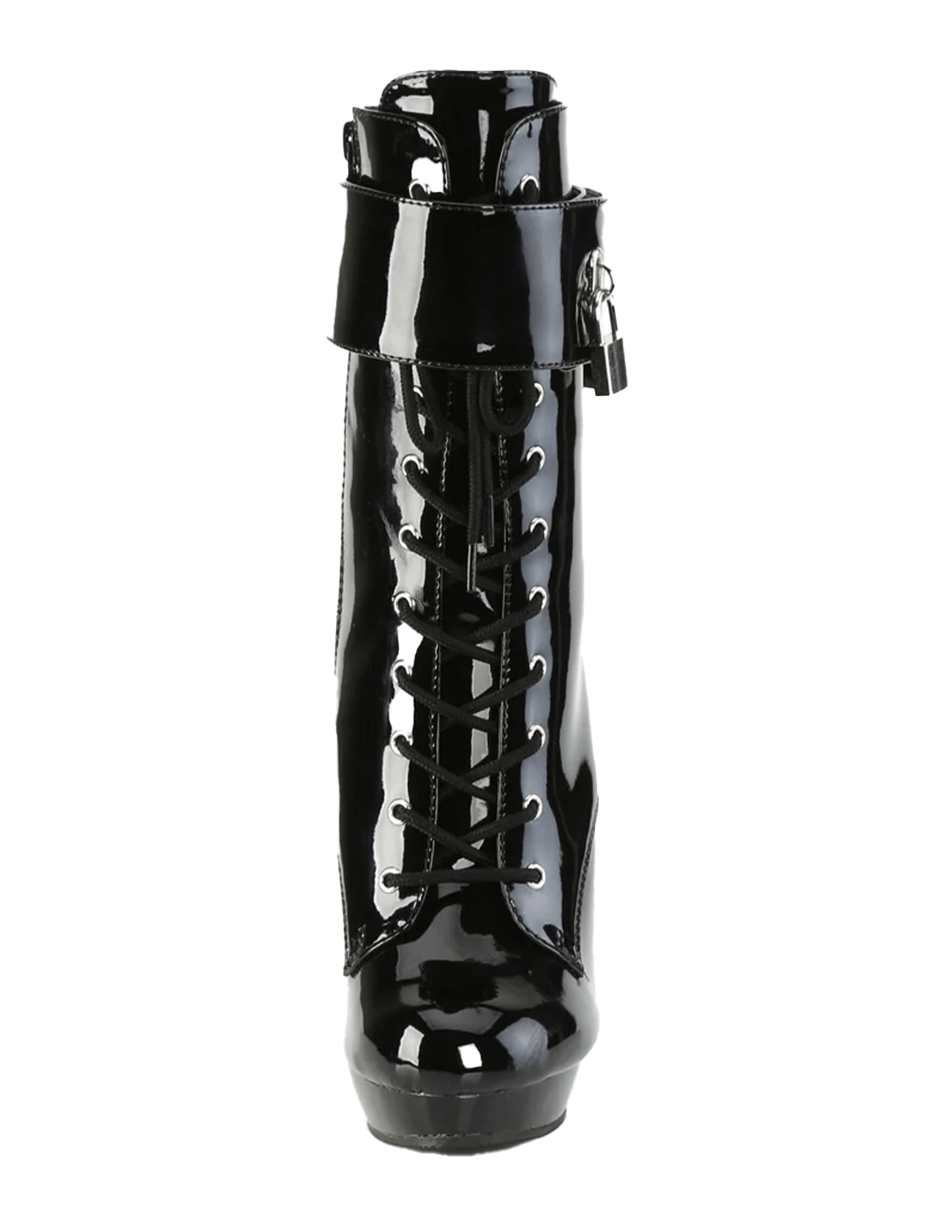 Sultry-1023 Lace Up Ankle Boot Heel With Cuffs - Black Patent/Black - Front