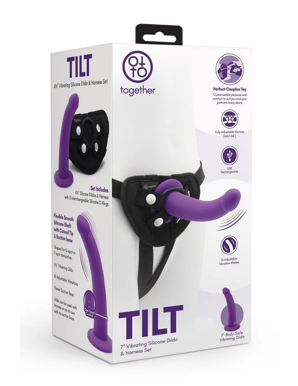 Together TILT Silicone 6.5in Vibrating Dildo Harness Set