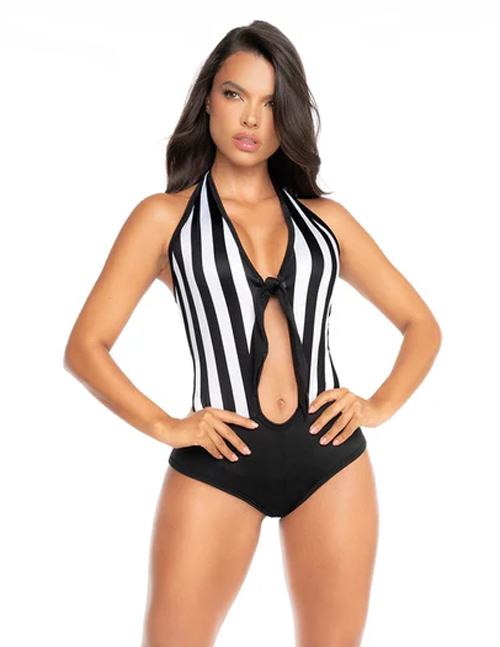 Sexy Referee Tie Front Halter Romper