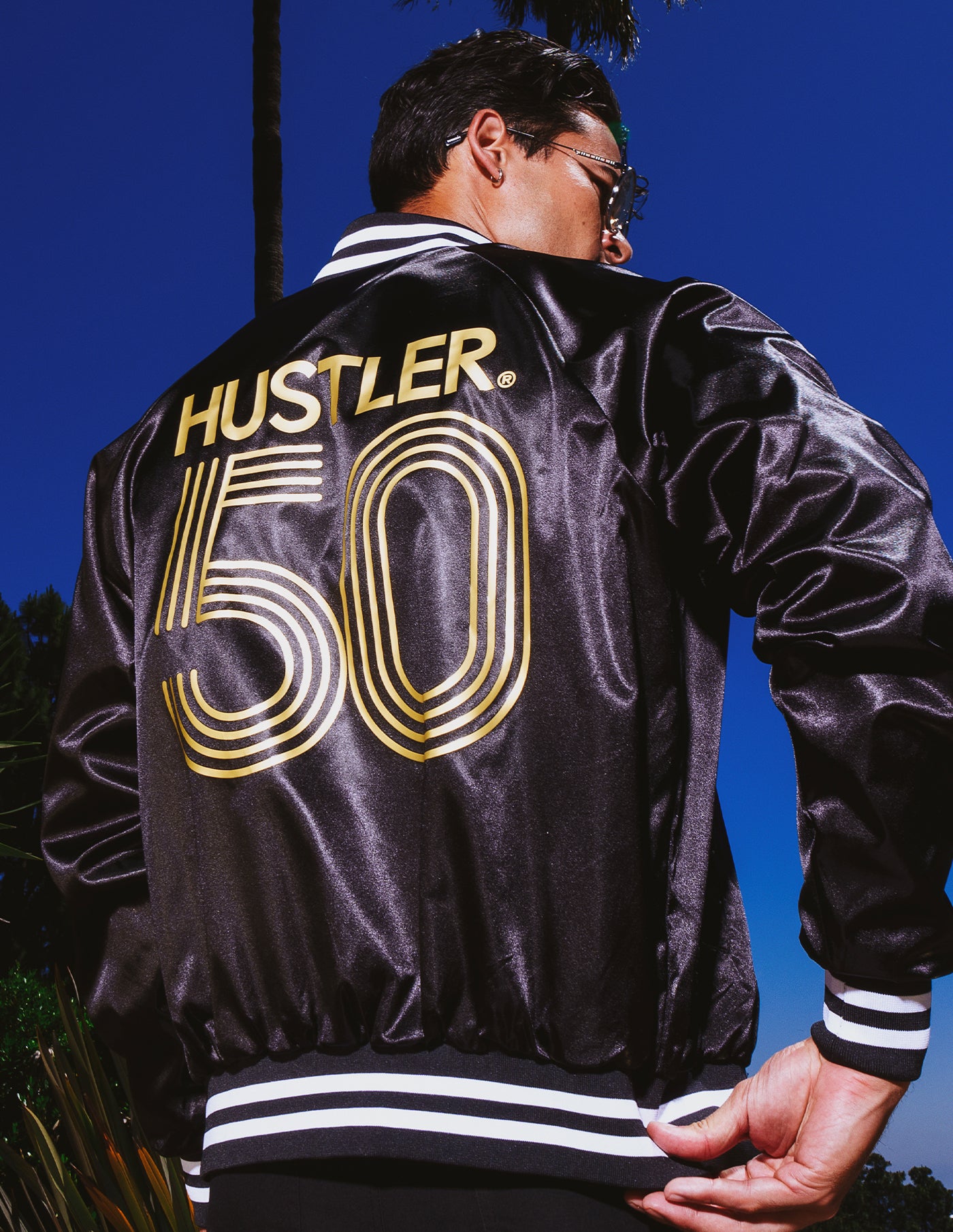 HUSTLER 50th Anniversary Satin Baseball Jacket
