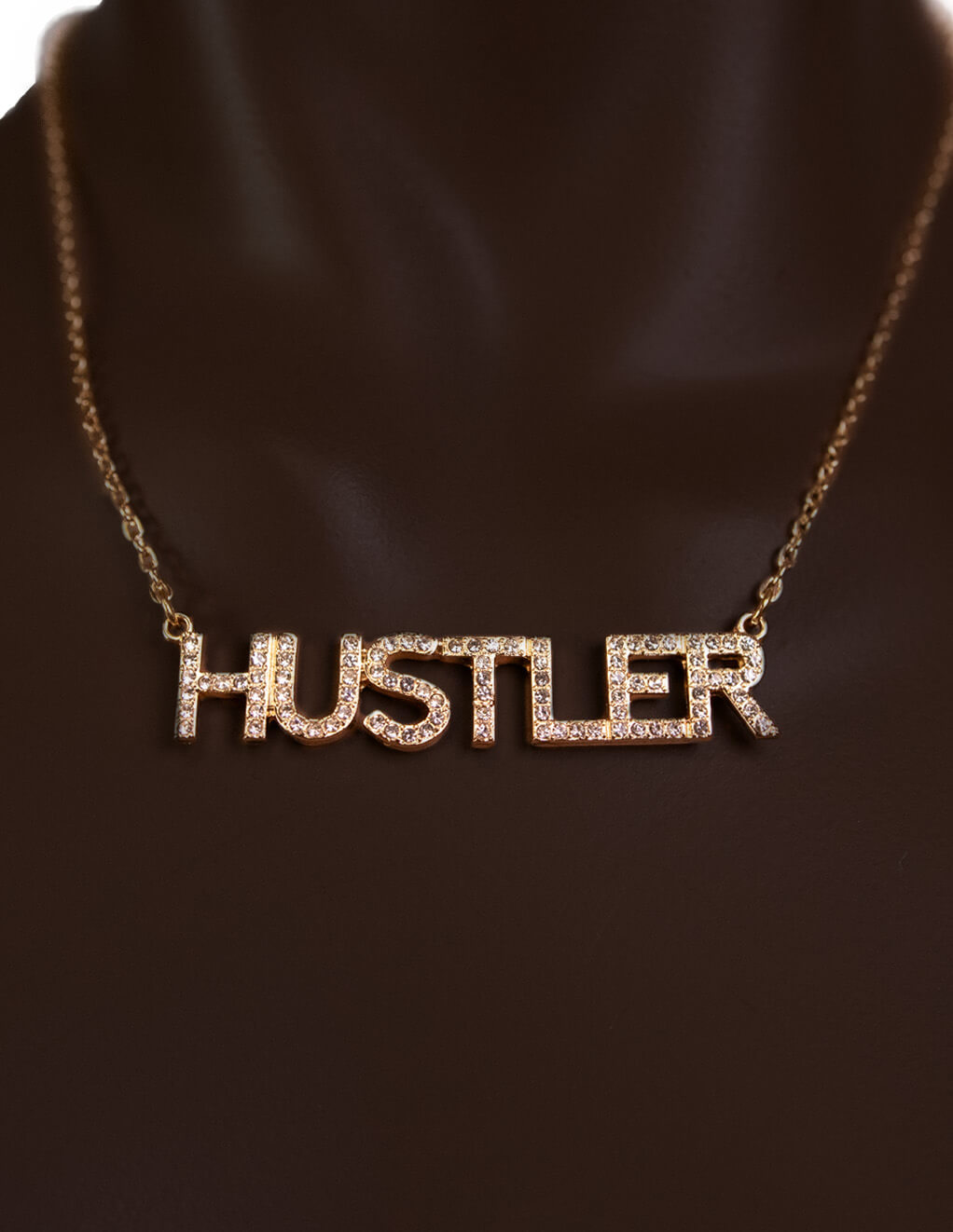 HUSTLER Rhinestone Logo 16" Chain Necklace