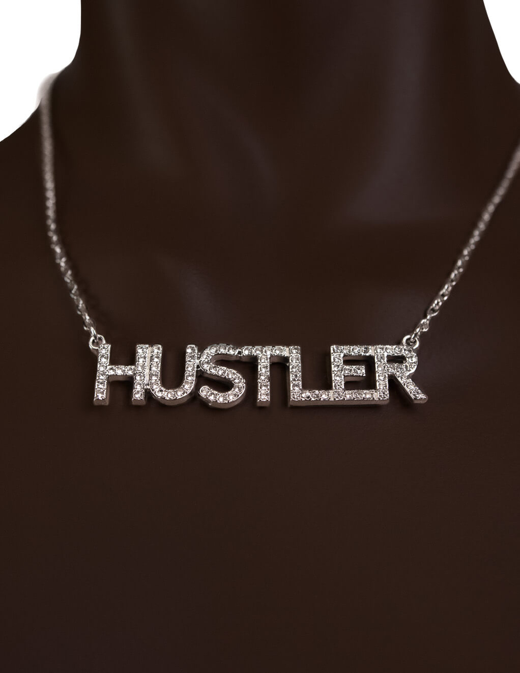 HUSTLER Rhinestone Logo 16" Chain Necklace