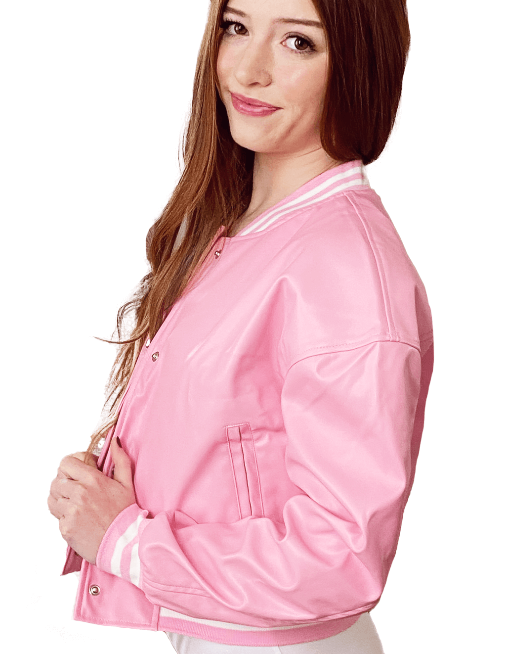 HUSTLER® Cropped Varsity Faux Leather Jacket