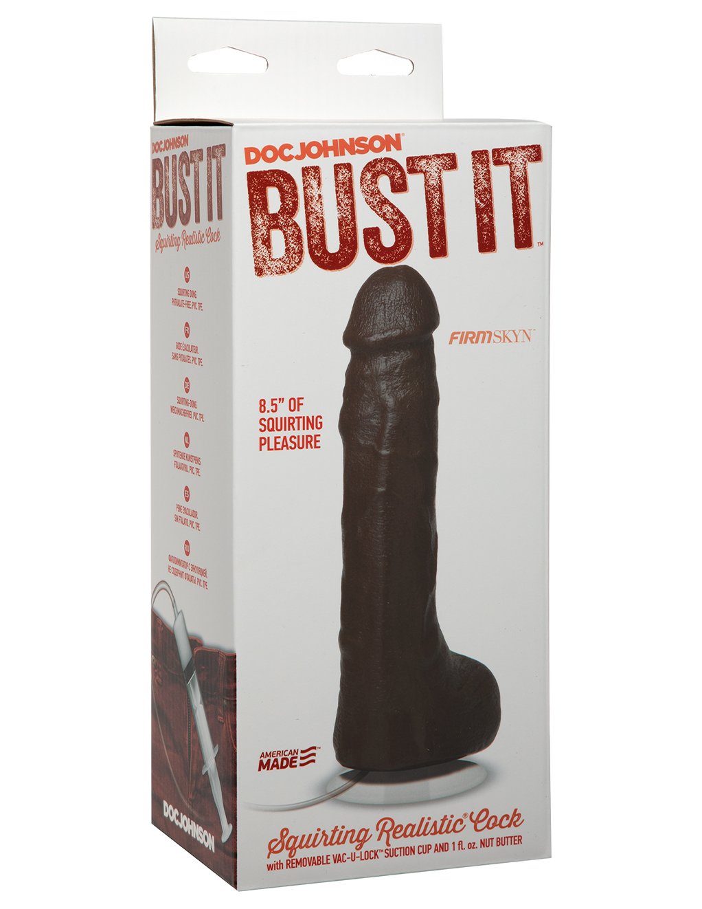 Bust It 8.5 Inch Realistic Squirting Cock- Chocolate- Box