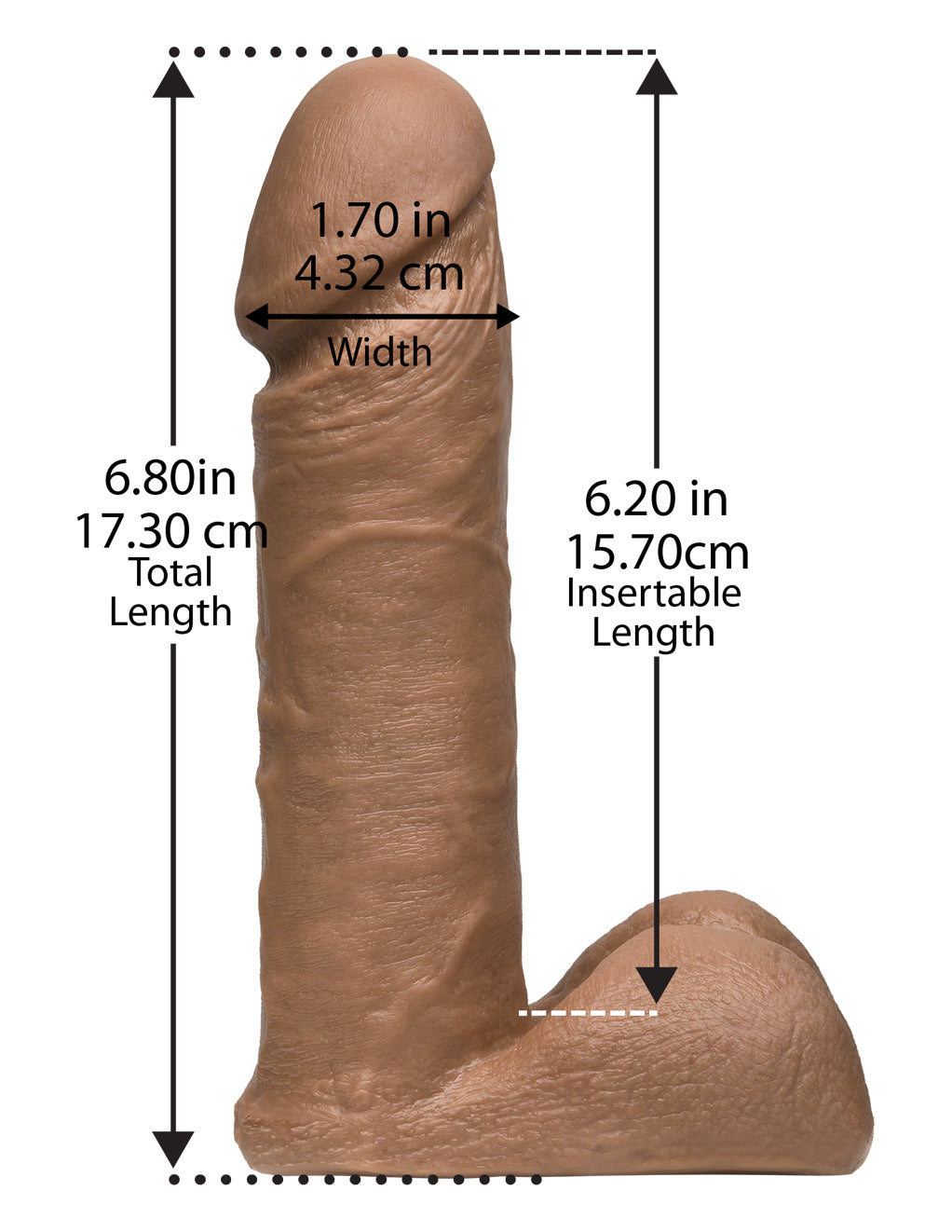 Vac-U-Lock 6 Inch UR3 Dildo- Brown- Sizing